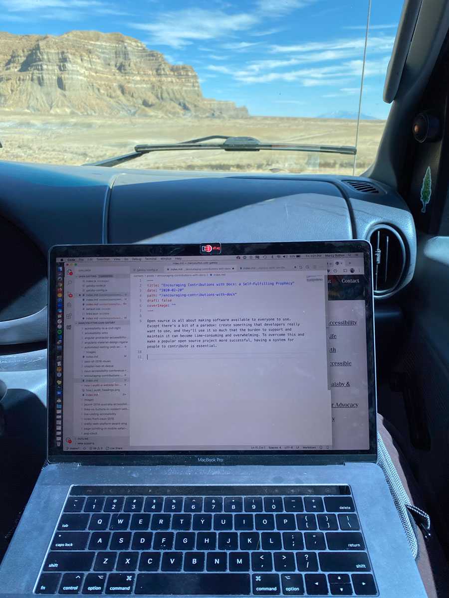 My dusty laptop in the van as we drove into Glen Canyon recreation area